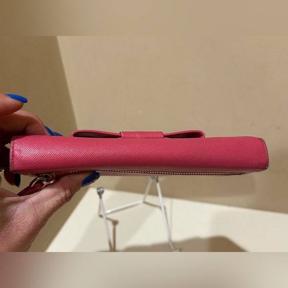 Prada Pink Saffiano Double snap long Bow Wallet - Picture 6 of 13